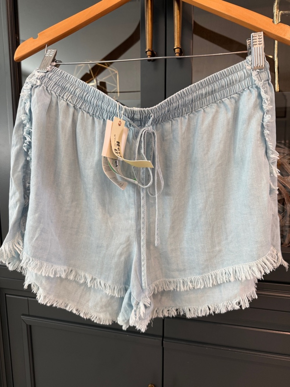 Light Blue Frayed Hem Women's Shorts